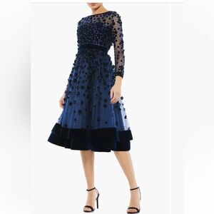 Mac Duggal 67007 Embellished Illusion High Neck Long Sleeve Fit & Flare NWT